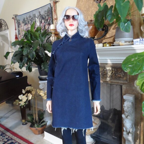 Marques' Almeida Navy Blue Denim Coat w/Front Ties Detail Size XS - Picture 1 of 16